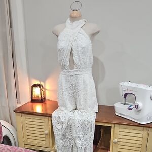 Kendall & Kylie Elegant White Lace Jumpsuit Sz Lg